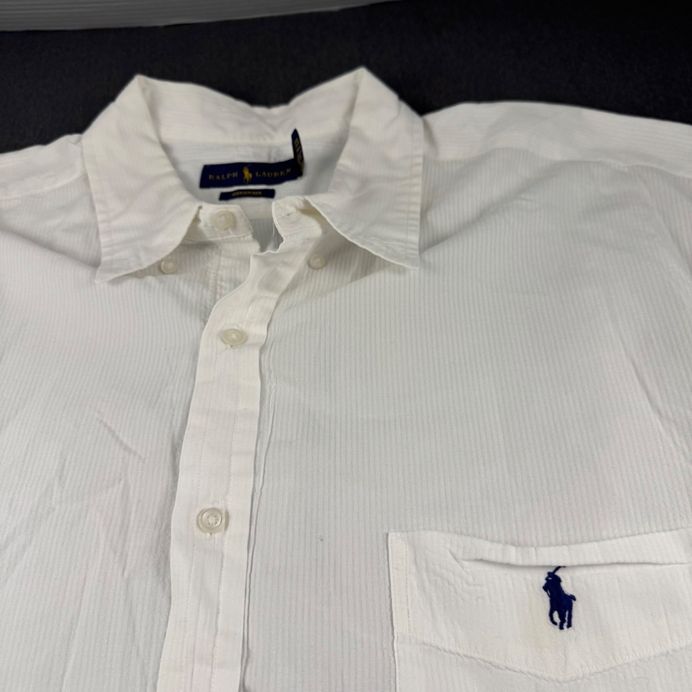 Ralph Lauren Mens 2XLT White Seersucker Short Sleeve Button Up Shirt Pony Logo